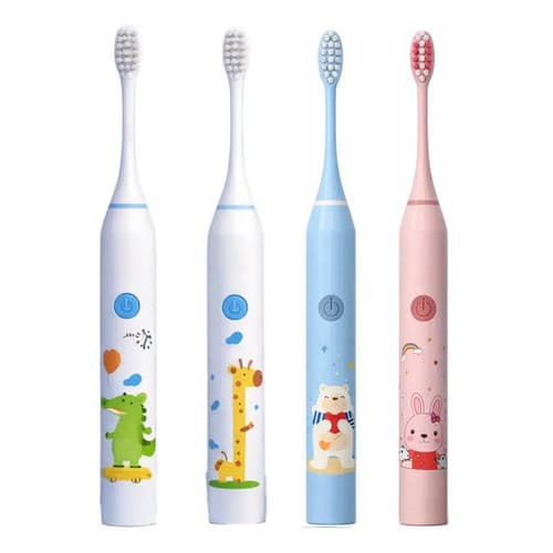 Escova Dental Elétrica Infantil Recarregável Usb Cerdas Macia c/ 4 Refis de Reposição