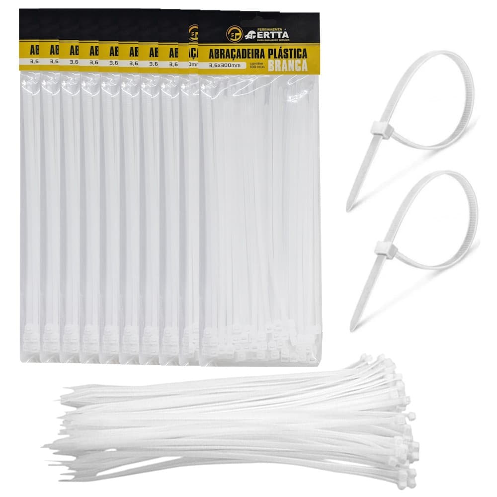 1000 Abraçadeiras Fitas Lacres De Nylon Cinta Plástica Fita Hellerman 3.6x300mm 30cm Branco