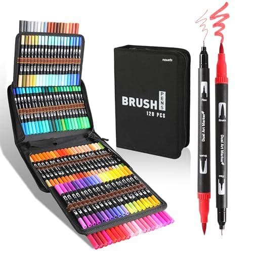 Kit 48/100 Canetas com Livro de colorir  2 em 1 Brush Lettering e Ponta Fina Dual Pen Canetinha Colorir Desenho