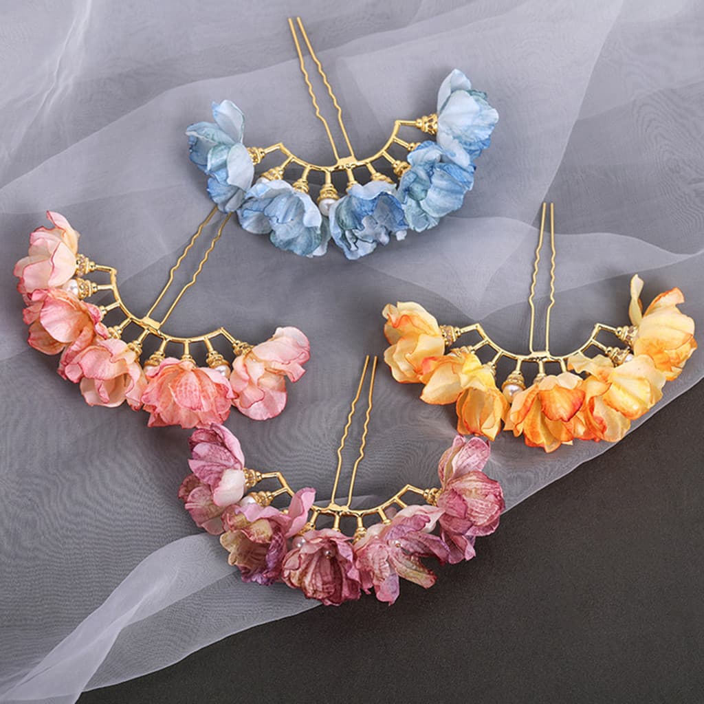 Grampo de Cabelo de Flor de Seda em Forma de U Leve Casamento Strass Acessórios de Cabelo para Mulheres YWFX