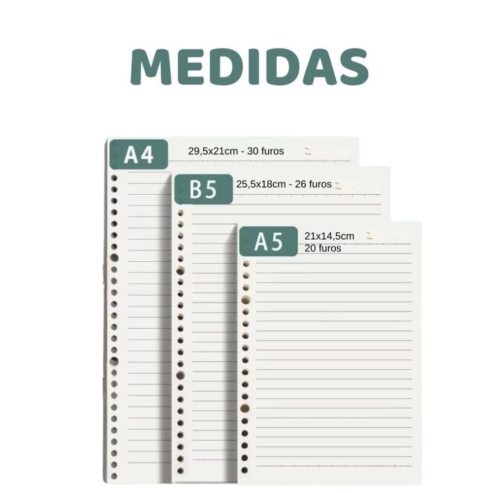 Refil Escolar 60 Folhas para Caderno Espiral  e Fichário A5, B5, A4