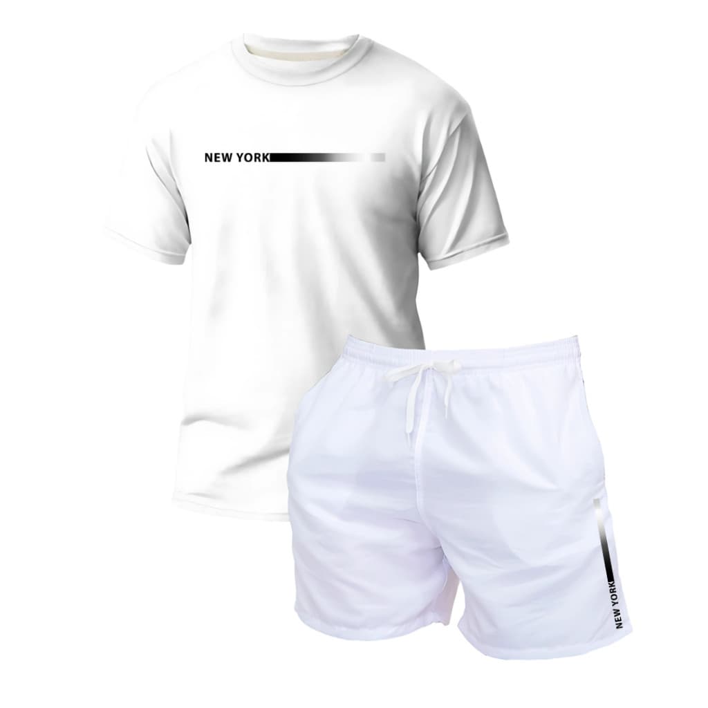 Kit Camiseta Masculina Básica Casual Algodão 100% + Short Tactel Praia Corrida Mauricinho Piscina