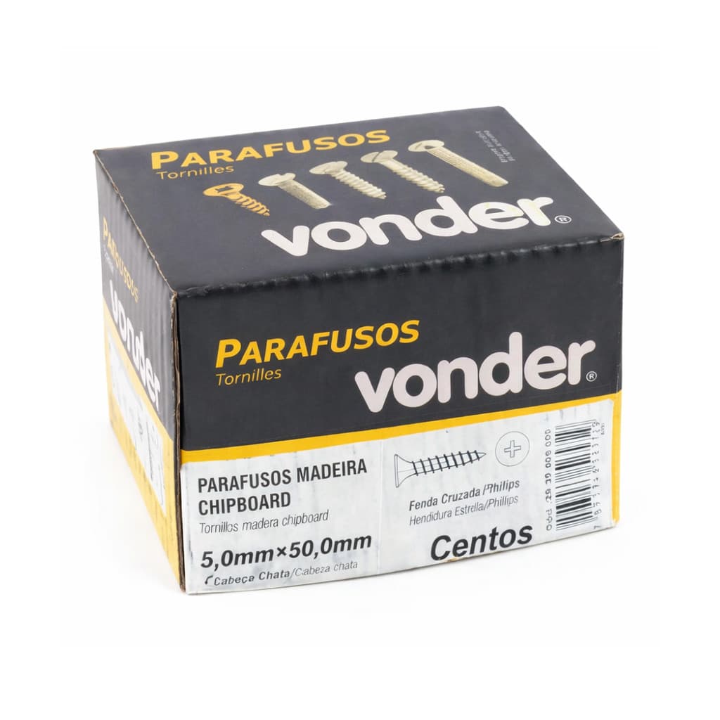 Parafuso Chipboard 5,0 x 50 mm Philips Cabeça Chata - Caixa 200 pç VONDER