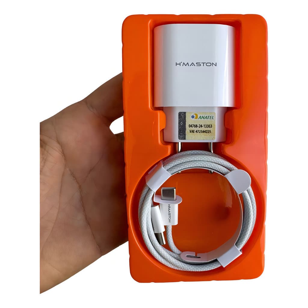 Carregador IPhone Original Tipo C 50W Turbo Iphone 15 16 17 Plus Pro Max Cabo em Nylon Branco