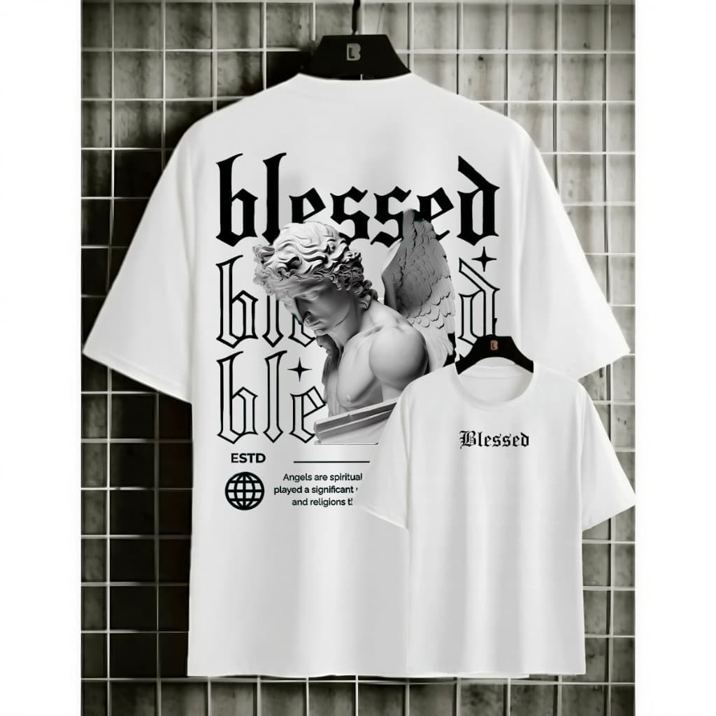 Camiseta Masculina em Algodão Camisa Blessed Streetwear Manga Curta