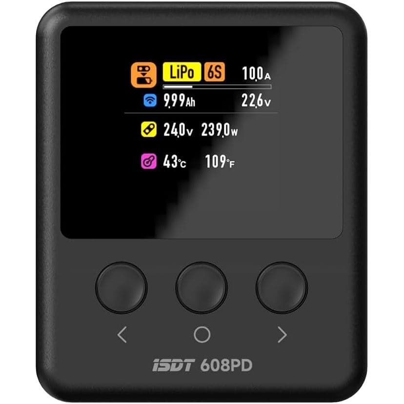 Carregador de Bateria Lipo ISDT 608PD DC 6S/240W/10A USB C 100W/5A Carregador Inteligente para Baterias RC, Carregador d