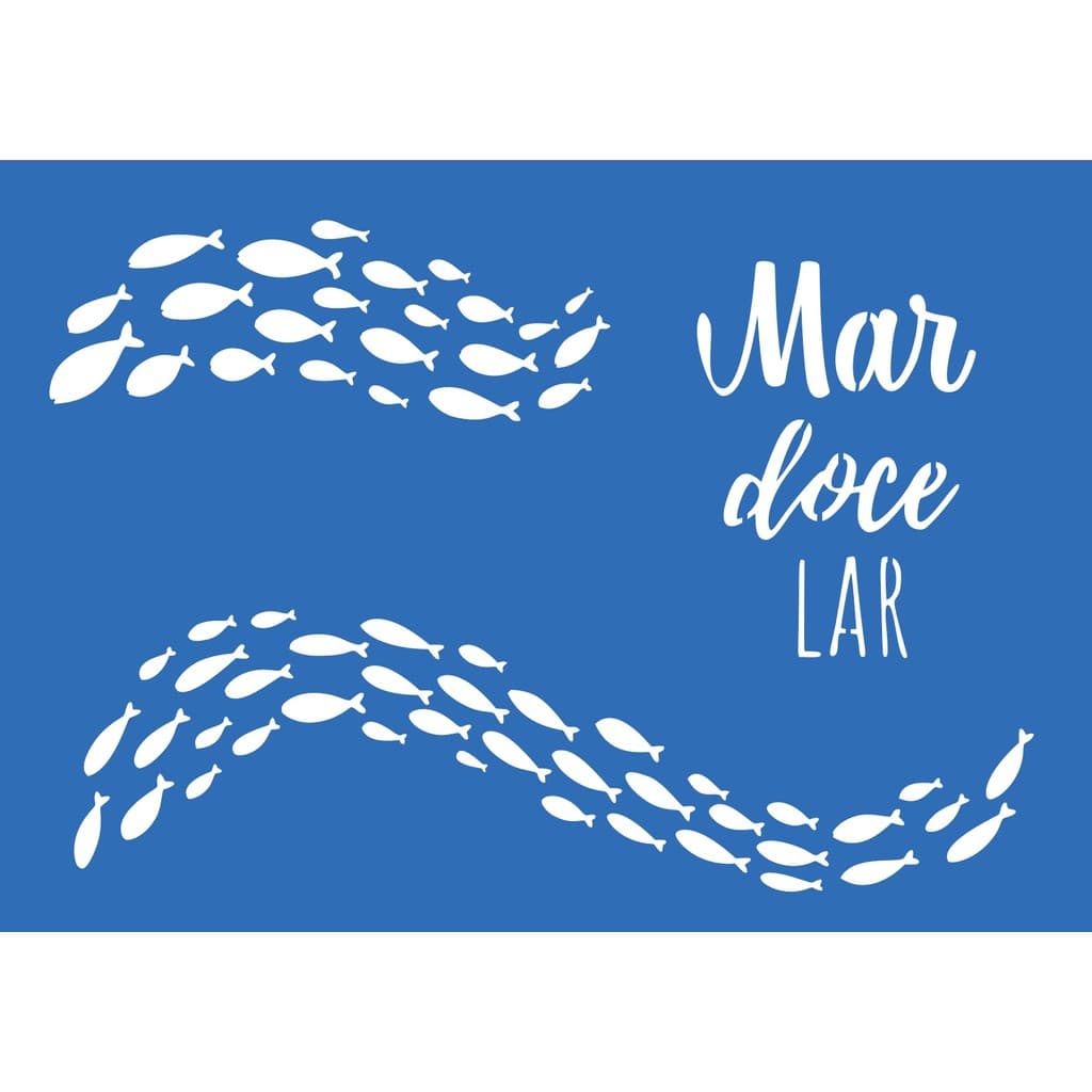 Stencil Mar doce Lar cardume peixes pintura tecido decoração ecobag pano prato parede fundo do mar lar doce lar Amar mar