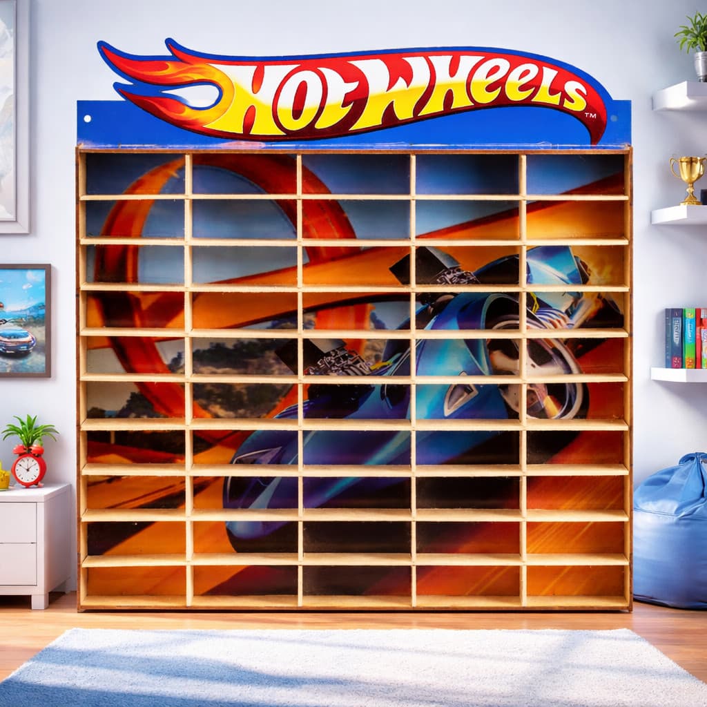 Estante Porta Hot Wheels Para 50 Carrinhos Mdf Adesivado colorido