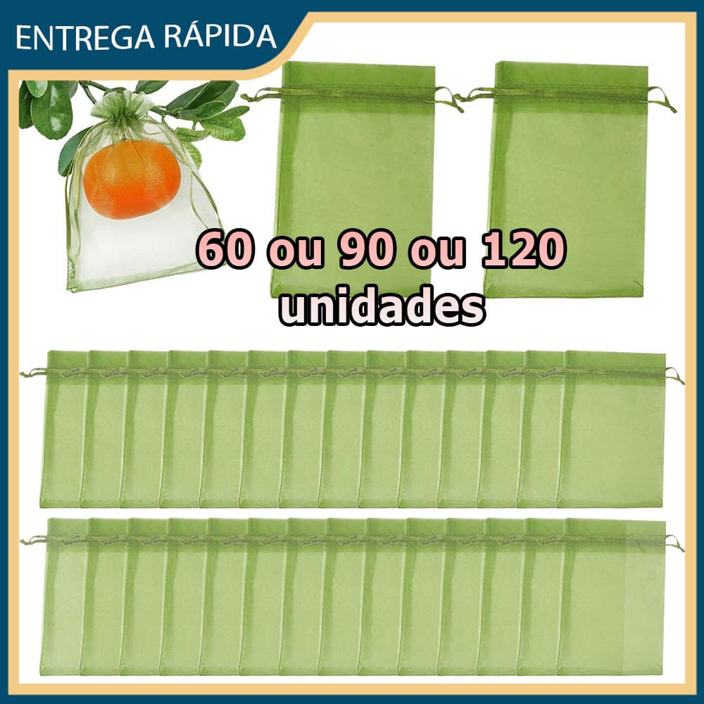 Kit 60/90/120 10x15cm saco protetor para frutas saco de malha com cordão rede protetora para horticultura Verde