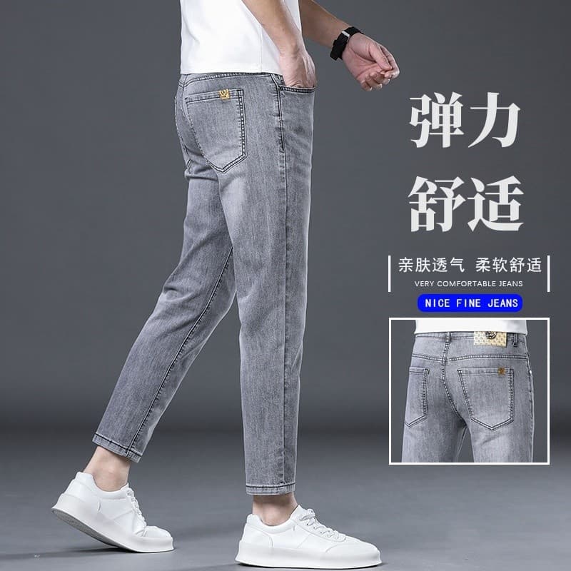 Cor clara tornozelo comprimento calças Jeans masculino em linha reta magro-ajuste 2025 verão novo estilo calças magras H