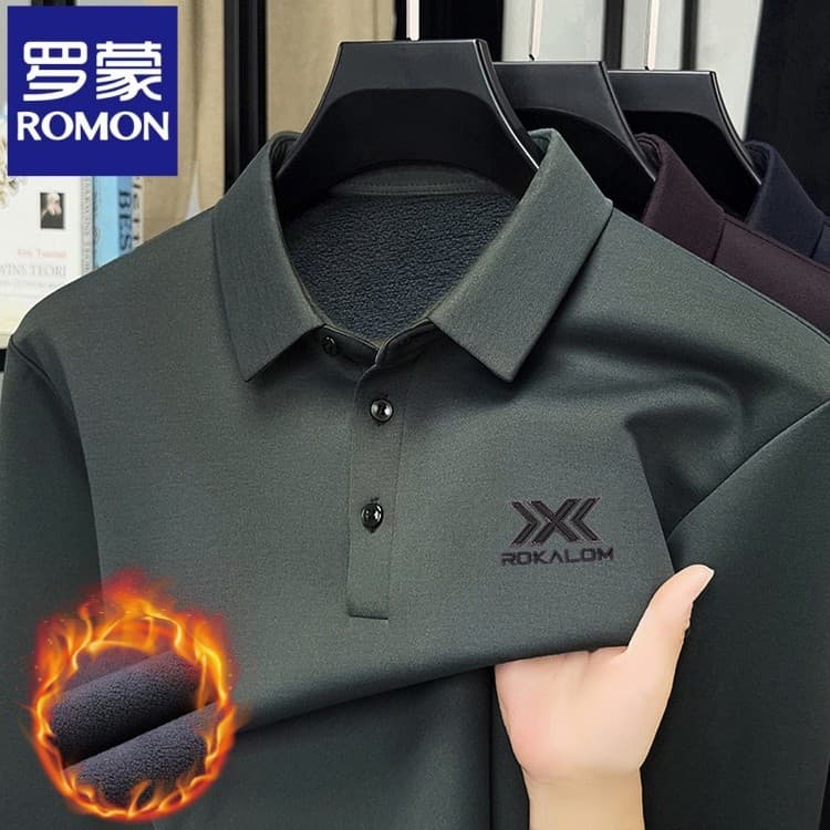 Lomon 2025 inverno novo estilo forro de lã manga comprida camiseta lapela de meia-idade seda amoreira + lã de ovelha cam