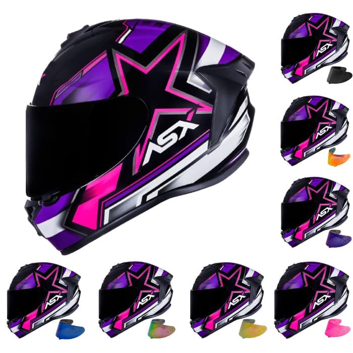 Capacete Moto Masculino Feminino Asx Draken Pilot Preto Lilas Rosa Com Opção de Viseira