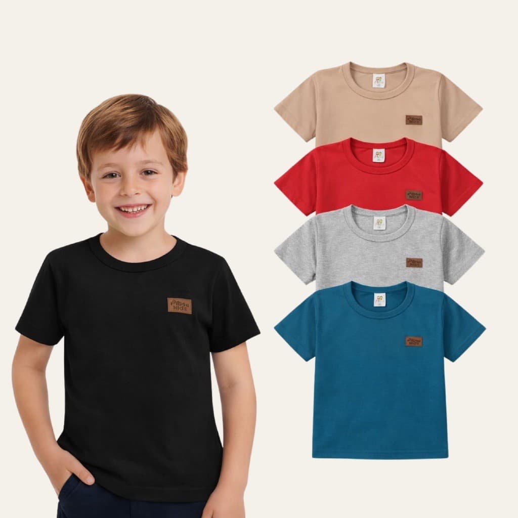 Kit 3 ou 5 Camisetas Manga Curta Infantil Menino Básica Lisa Masculino Blusa Casual 100% algodão