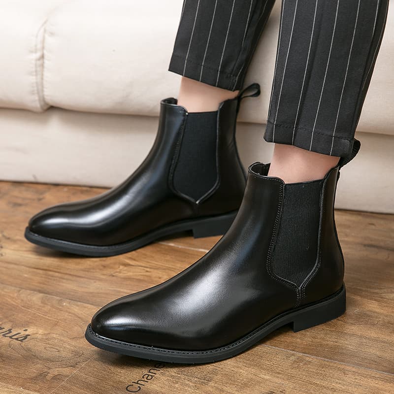 Botas de couro masculinas britânicas forro de lã quente negócios Martin botas versão coreana cabeleireiro aumentando sap