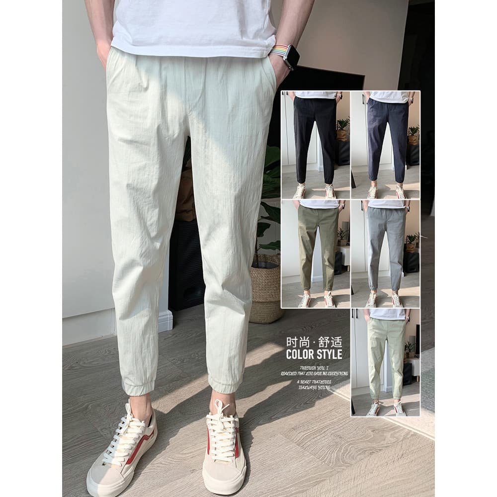 9 calças de tornozelo masculinas verão estilo fino calças de 8 comprimentos calças casuais masculinas ajuste fino calças