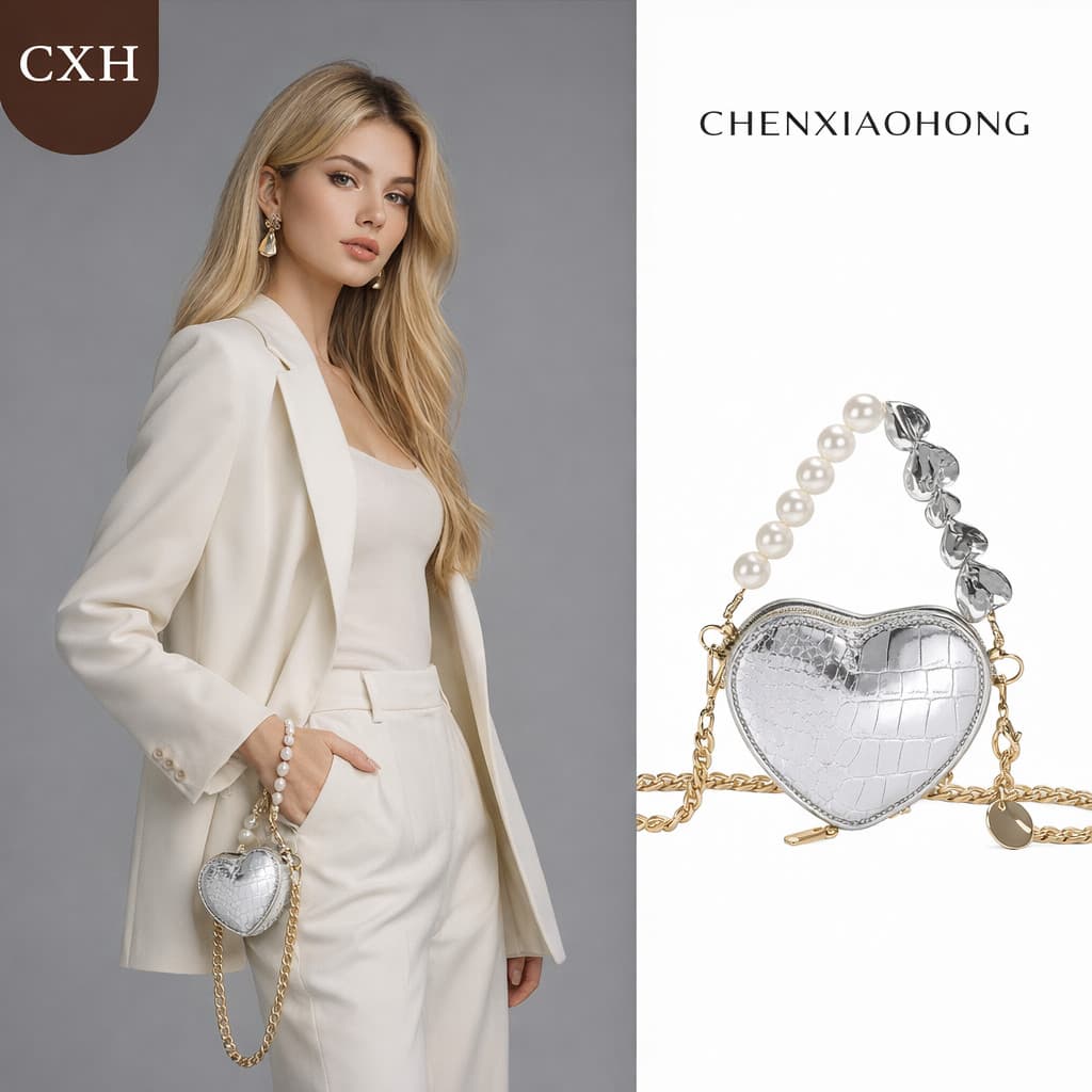 CHENXIAOHONG Bolsa de ombro em formato de batom, bolsa de pérolas em formato de coração, bolsa de ombro feminina.