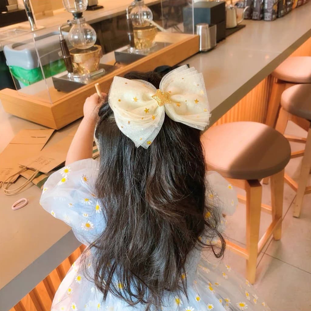 Primavera verão novo estilo bebê grampo de cabelo coreano estrela de cinco pontas gaze crianças arco acessórios para o c