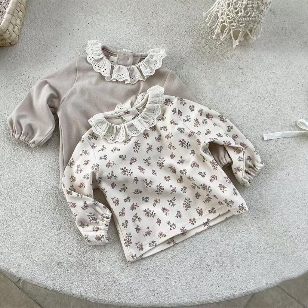 Coco mãe menina bebê estilo coreano moda camisa de fundo lapela gola boneca menina camiseta bonito topo Floral cor sólid