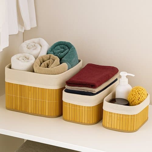 Conjunto 4 Cestos Organizador Multifuncional Bambu Pratico Sustentavel Ambiente