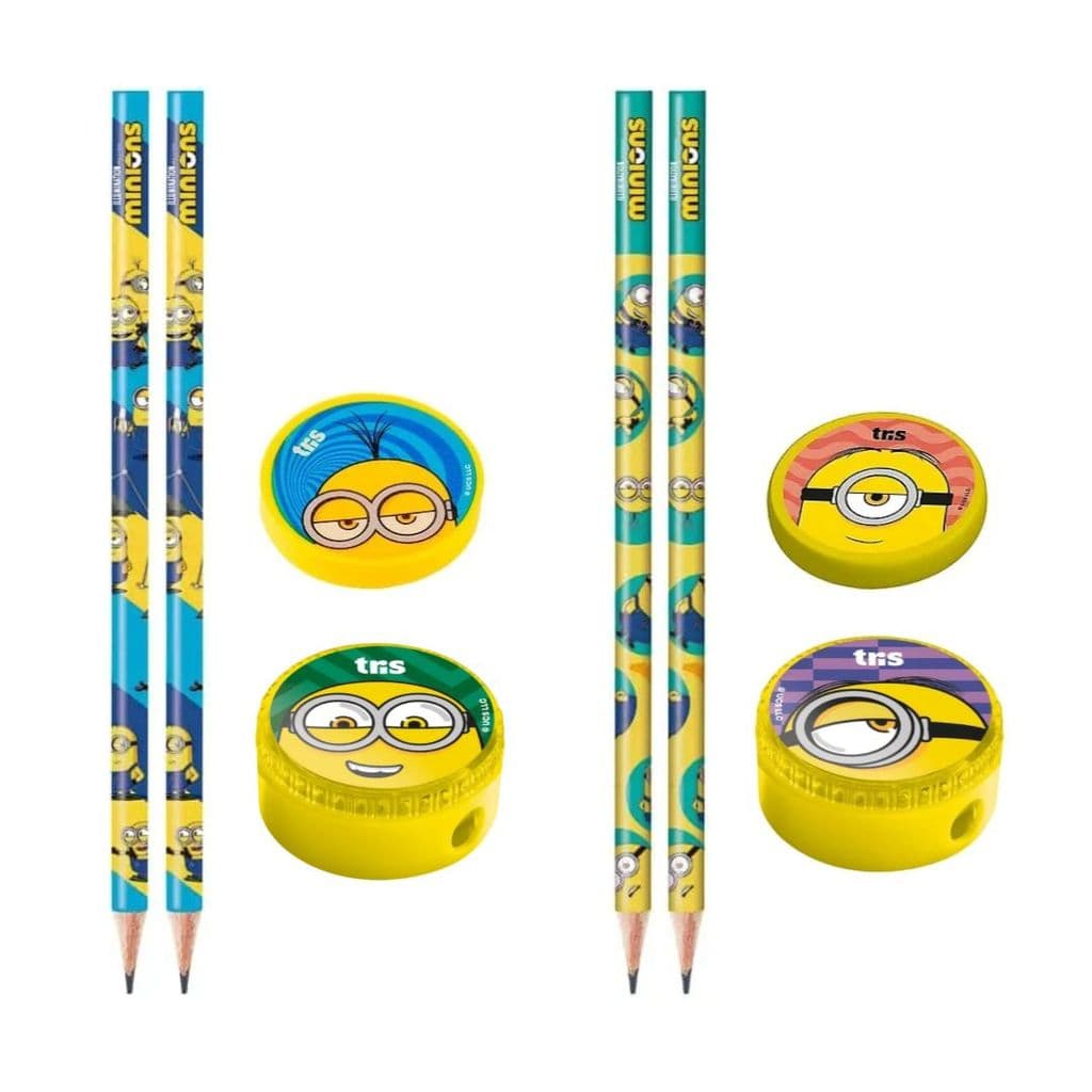 Kit Minions 2 Lápis + 1 Apontador + 1 Borracha