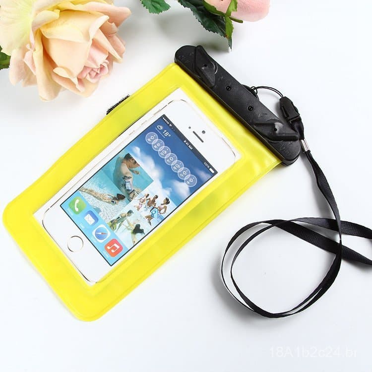 Produto patenteado para parques aquáticos, natação e rafting, bolsa impermeável transparente para smartphone, especifica