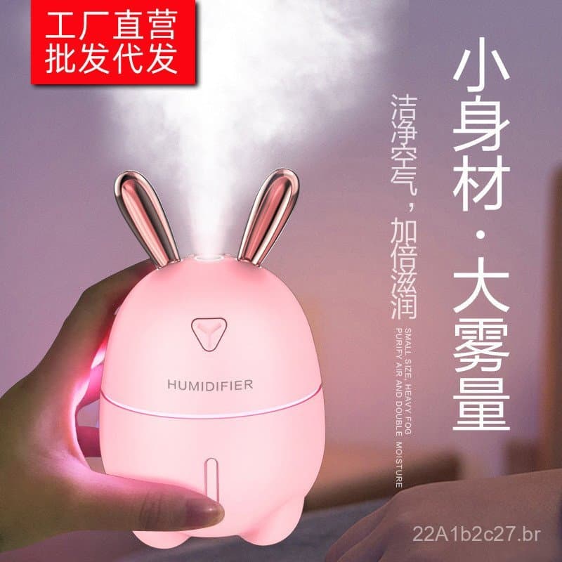 Novo Mini Umidificador Criativo em Forma de Coelho Fofo, USB, Silencioso, para Uso Doméstico, Pequeno Condicionador de A
