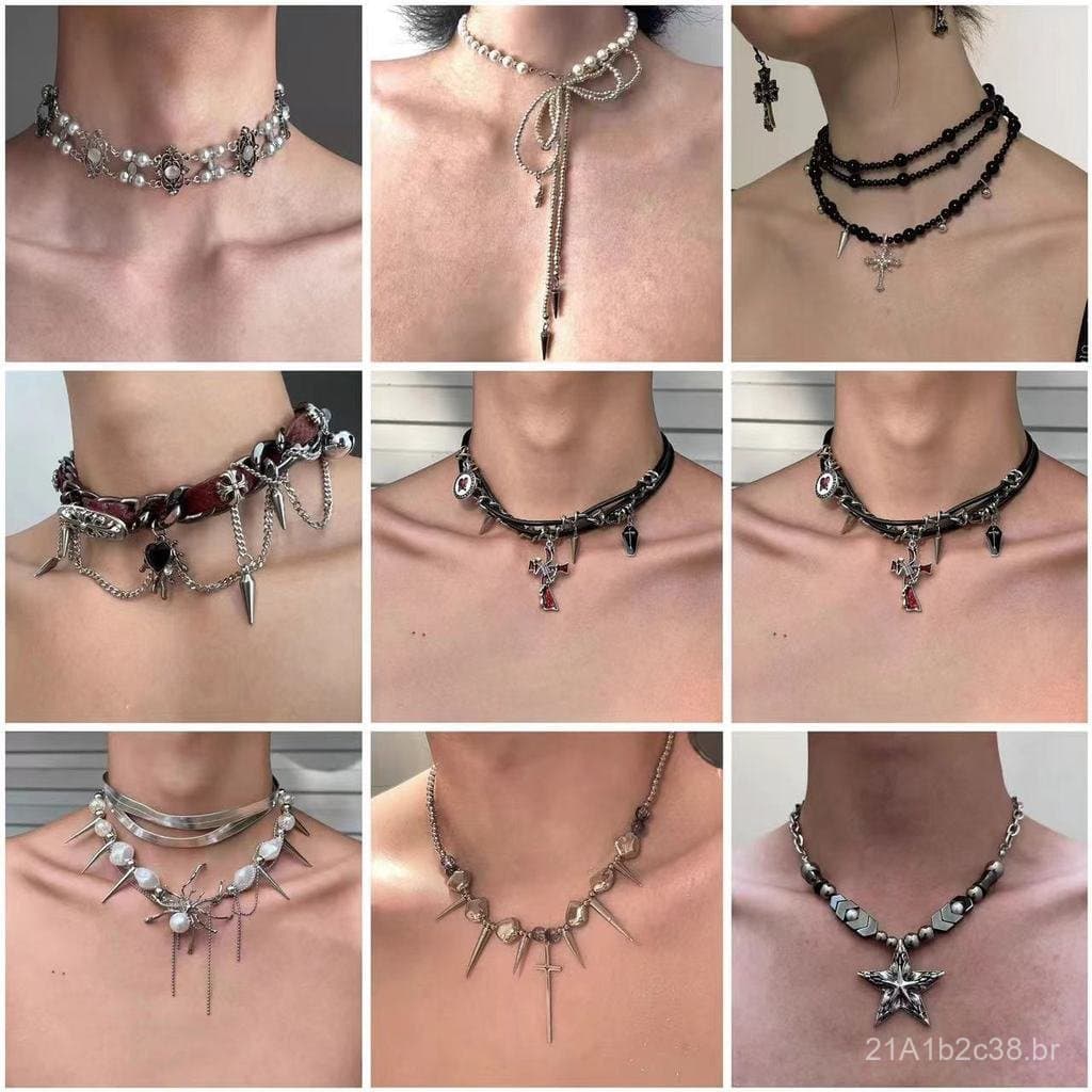 Colar de estrela com contas robustas estilo Y2K, em aço de titânio, subcultura, colar ousado e estiloso para mulheres, p