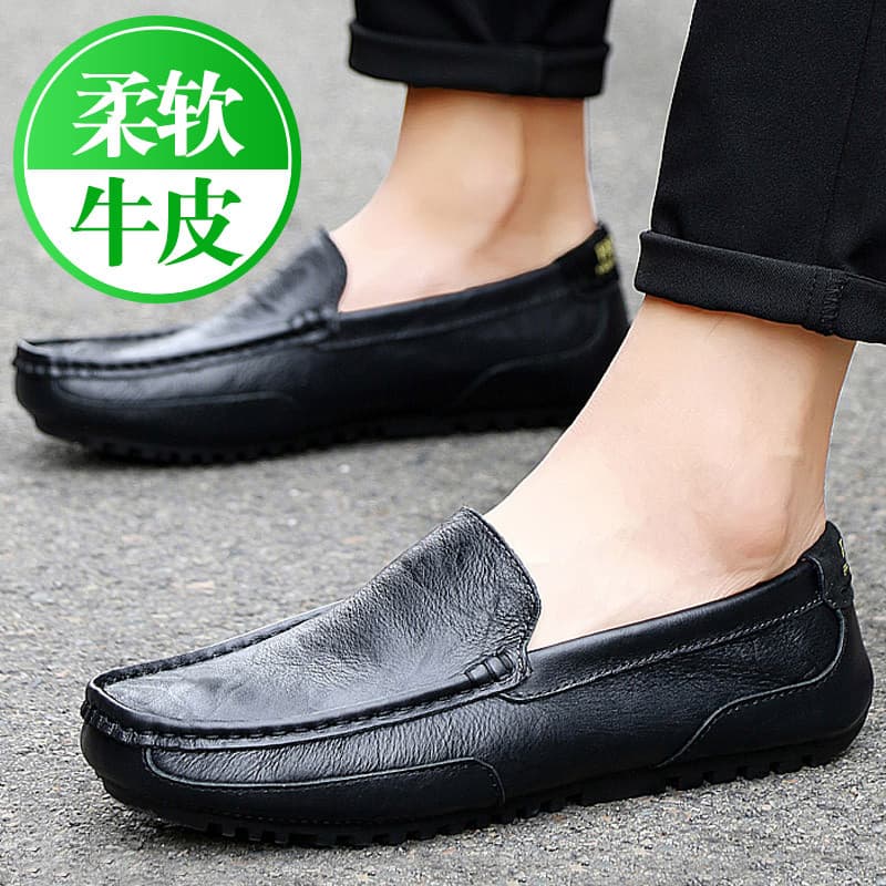 Sapatos de ervilhas masculinos 2025 novo estilo couro genuíno sola macia sapatos masculinos casuais tamanho grande desli