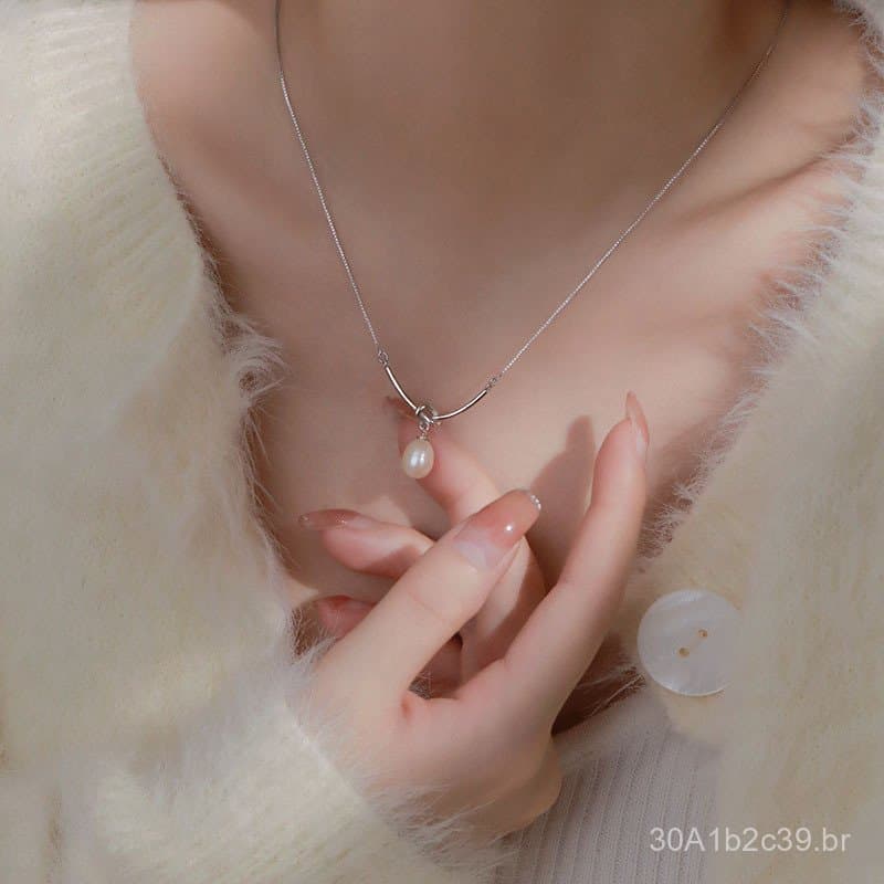 Colar de pérolas para moletom de outono e inverno, design sofisticado, acessório exclusivo para mulheres em prata S925,