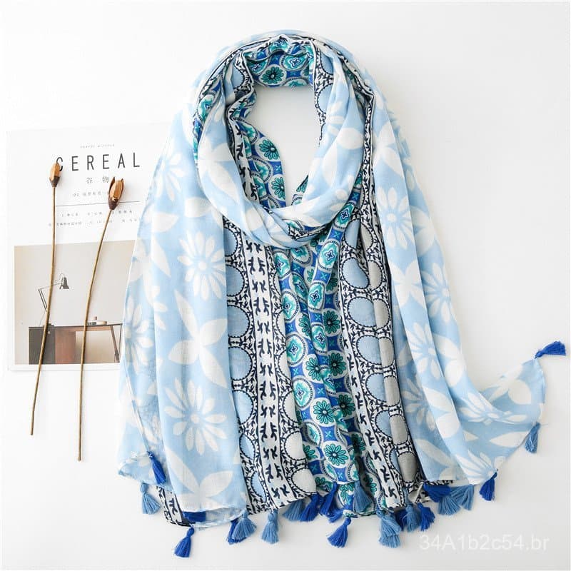 Cachecol feminino de outono e inverno, padrão circular em patchwork de três cores, estilo longo, versão coreana, versáti