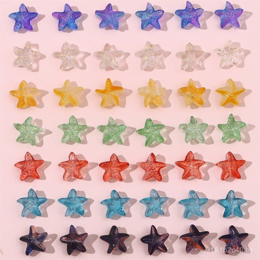 10 pequenas contas de vidro estilo japonês em formato de estrela-do-mar para materiais de acessórios de pulseiras e cola