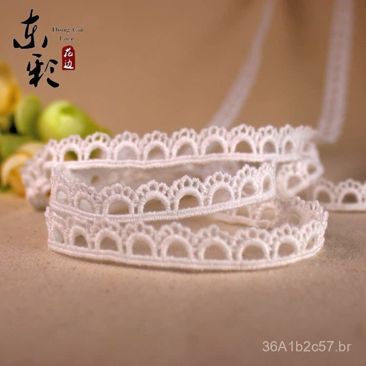 Renda bordada com fio de algodão popular, 1CM, acessório de renda semicircular solúvel em água, requintado, para roupas