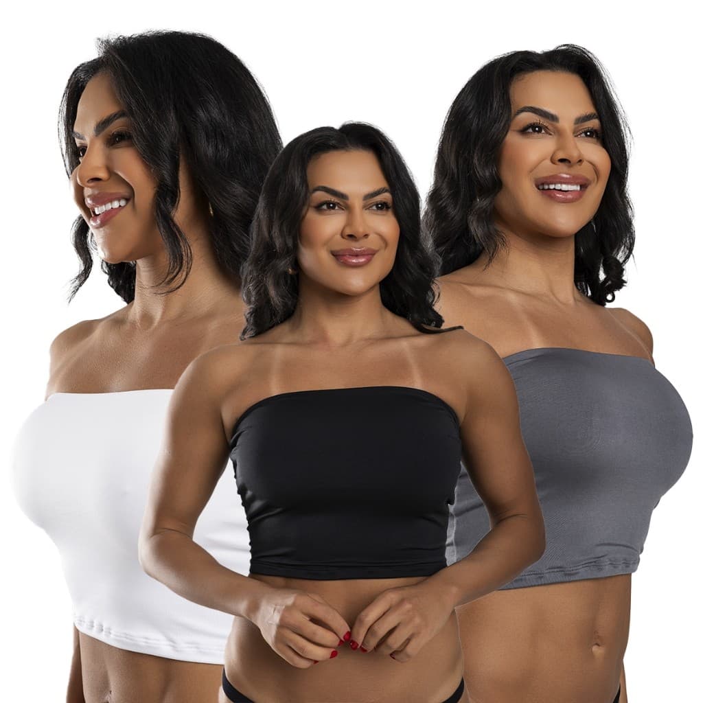 Kit 3 Cropped Top Faixa Liso Feminino Sem Alça Sem Bojo
