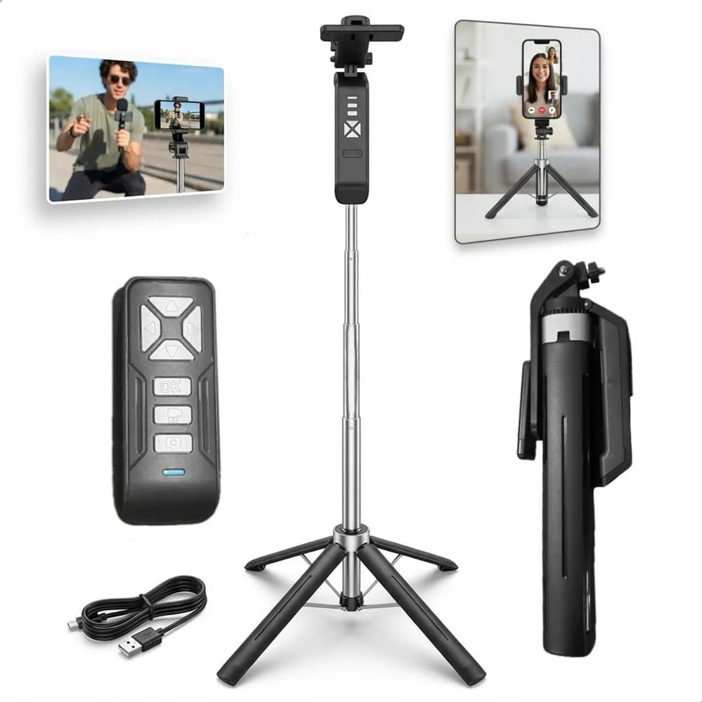 Tripé 180cm Controle Bluetooth Portátil Celular E Câmera