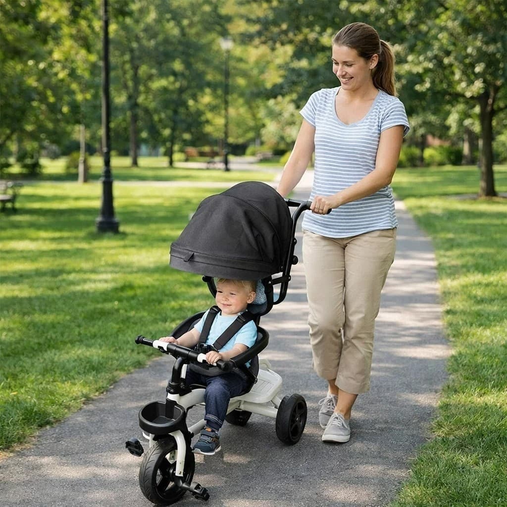 Triciclo Bebê Empurrador Cesta Proteção Sol Passeio Conforto Segurança Carrinho Infantil Rodas