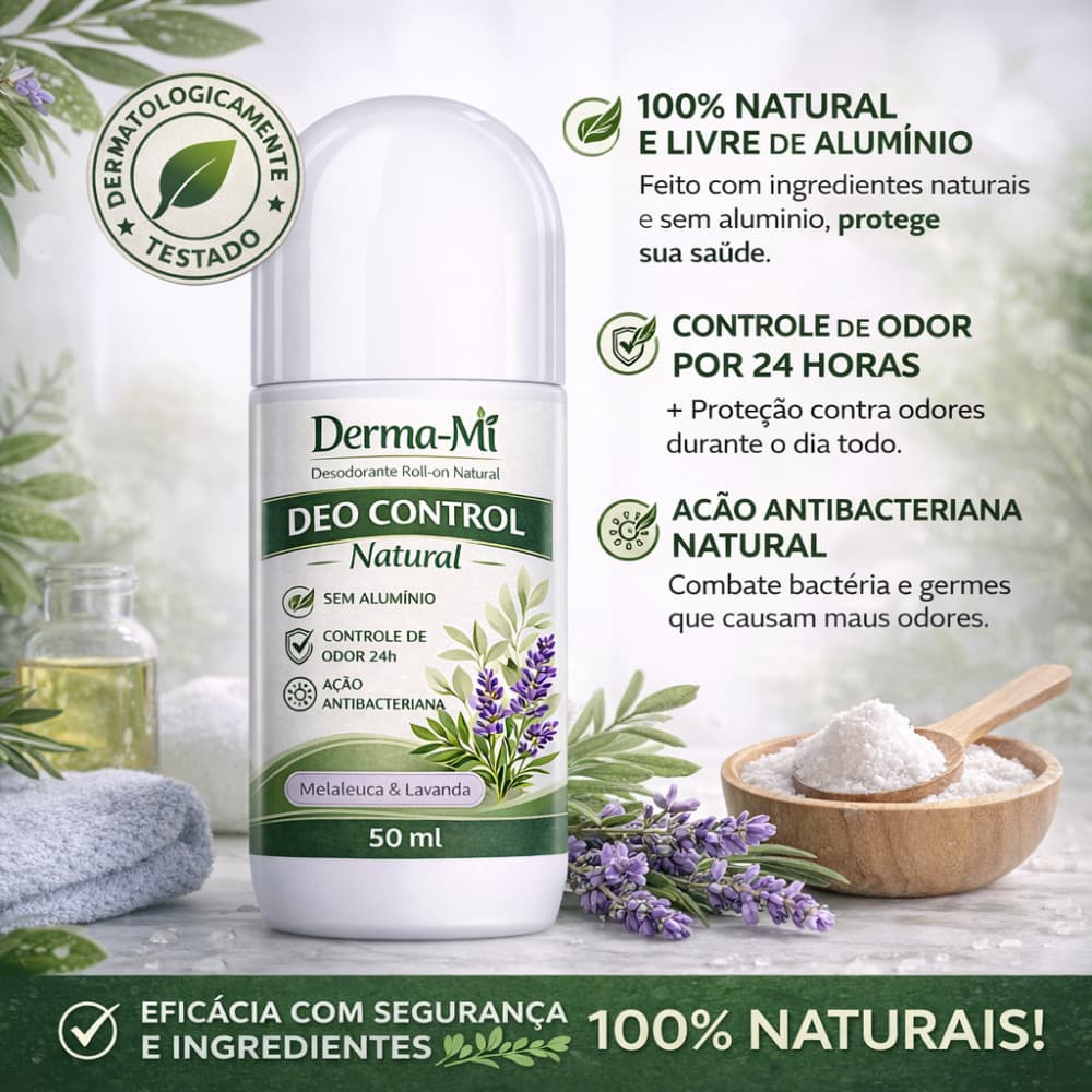Desodorante Roll-On Natural Melaleuca e Lavanda Magnésio 50ml Sem Aluminio sem Parabenos