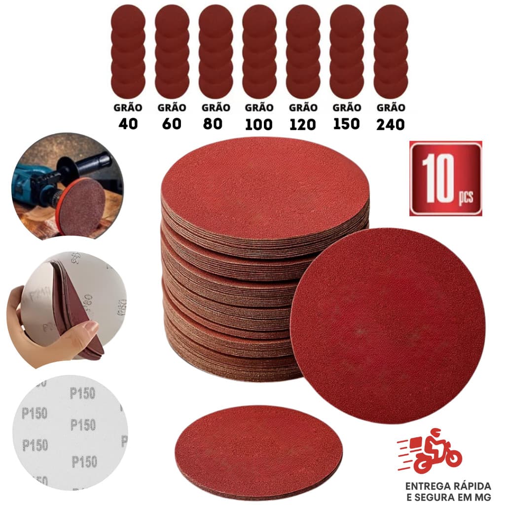 Disco de Lixa Circular sem Furo C/Velcro 125mm 10 Peças Kit Lixa Para Lixadeira Kit Lixa Sem Furo