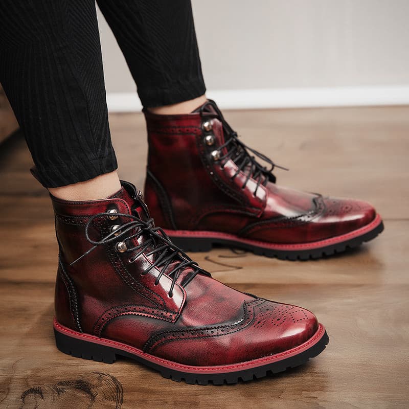 Botas masculinas esculpidas em bloco 48 Martin botas de couro retrô britânico botas curtas de sola grossa estilo puxar b