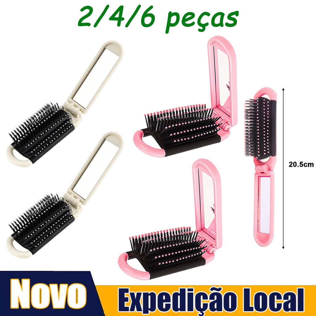 2/4/6 peças de Mini Escova De Cabelo Dobrável Massagem Pente Cabeça Antiestática Portátil Com Espelho
