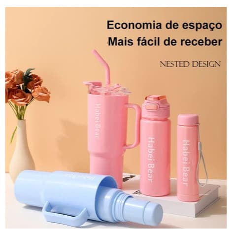 Kit 3 Garrafas Squeeze Motivacional com Horário 1200ml 800ml 300ml com Canudo Silicone Portátil Academia Fitness Escola