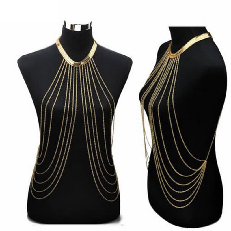 Colares de Corrente para o Corpo Sensuais e Elegantes com Franjas em Liga Metálica, Colar Longo Moda Feminina VANH