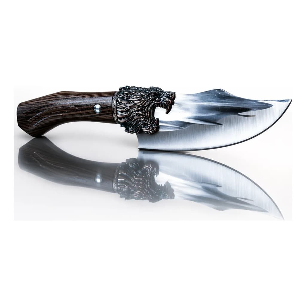 Faca Premium Luxo Inox Cabo Ergonômico Cabeça Lobo Profissional Bainha Couro