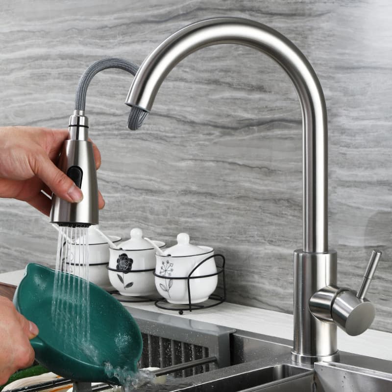 Torneira Gourmet Pia Cozinha Com Extensor Flexível Misturador Monocomando Pull Spray Arejador Articulado Inox Fosco HKX