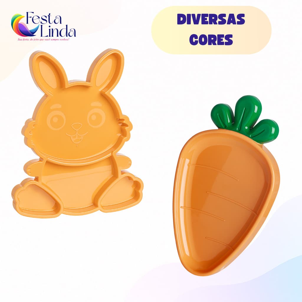 Kit Bandeja Petisqueira Páscoa 1 Coelho e 1 Cenoura - Festplastik
