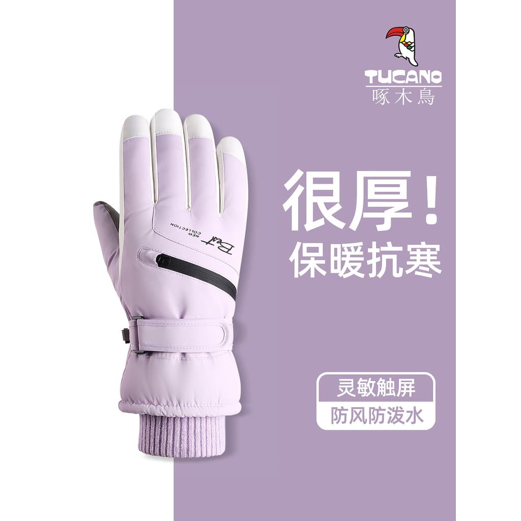 Woodpecker luvas de esqui feminino 2025 novo estilo inverno quente tela sensível ao toque forro de lã engrossado à prova
