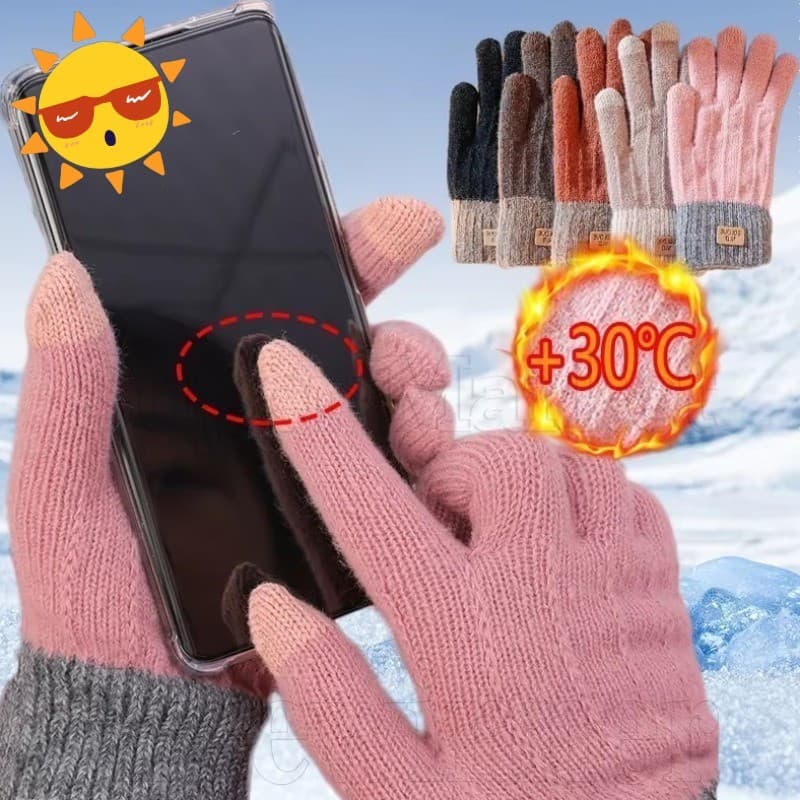 [Produtos De Inverno] Luvas De Imitação De Caxemira – Luva Quente De Dedo Inteiro Esqui Grossas Com Tela Sensível Ao Toq