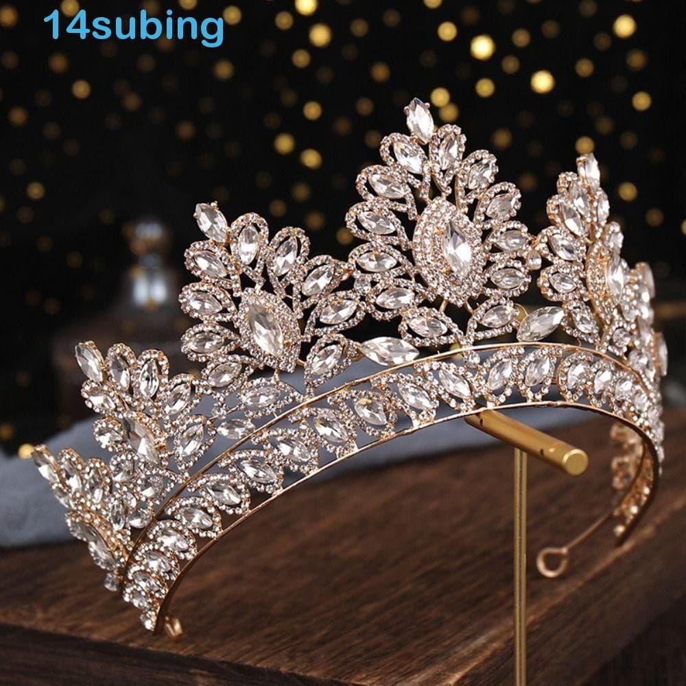 SUBING Tiaras De Rainha Barroca , Coroa De Princesa De Liga Brilhante Elegante , Argola De Cabelo Feminina Vintage