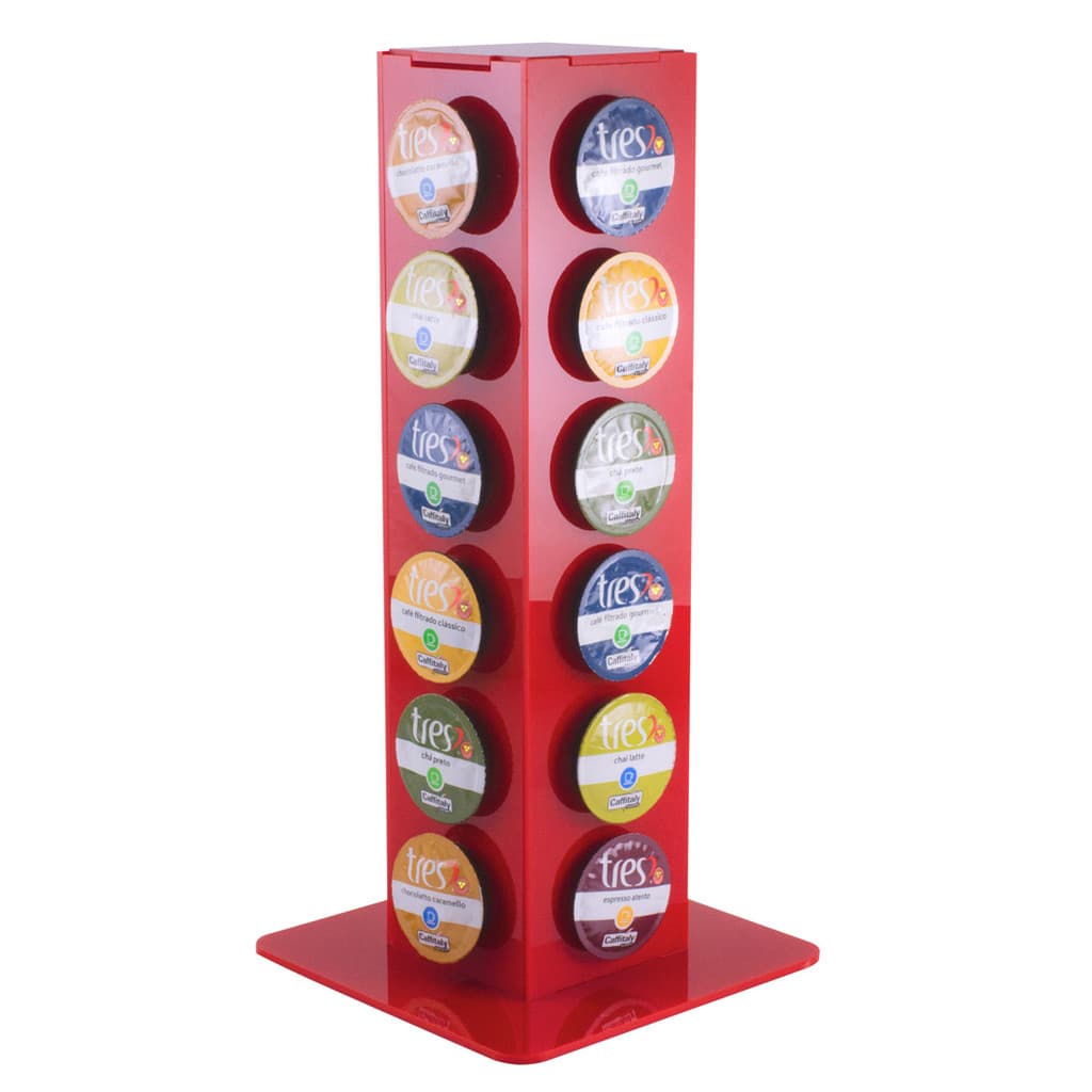 Porta C谩psula Acr铆lico Tr锚s Torre Vermelho - 24un.