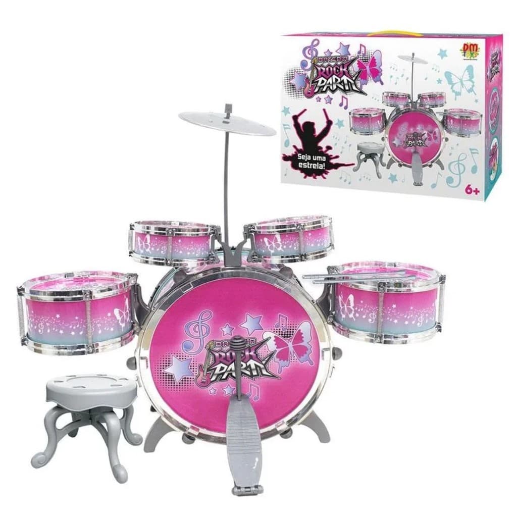 Bateria Banquinho Instrumento Infantil Menina Rock Party Dm