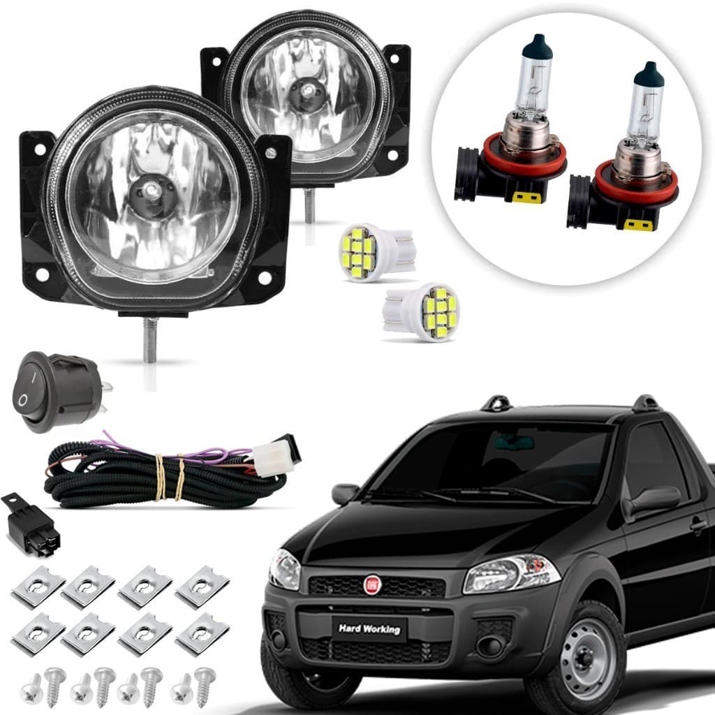 Kit de Farol de Milha Auxiliar Neblina Vidro Fiat Strada 2013 14 15 16 17 18